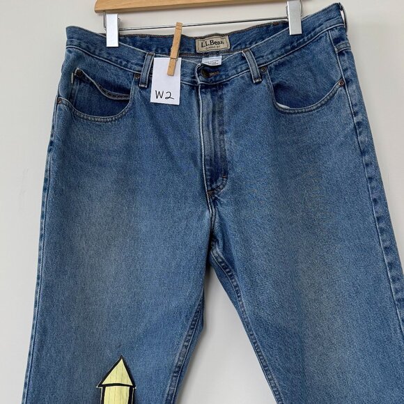 3 PAIR LOT- LL BEAN Men's 38x28 Medium Blue Jeans - WORK PANTS - Picture 7 of 13